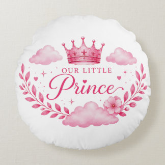 Our Little Princess Pink Crown Baby Girl Round Cushion