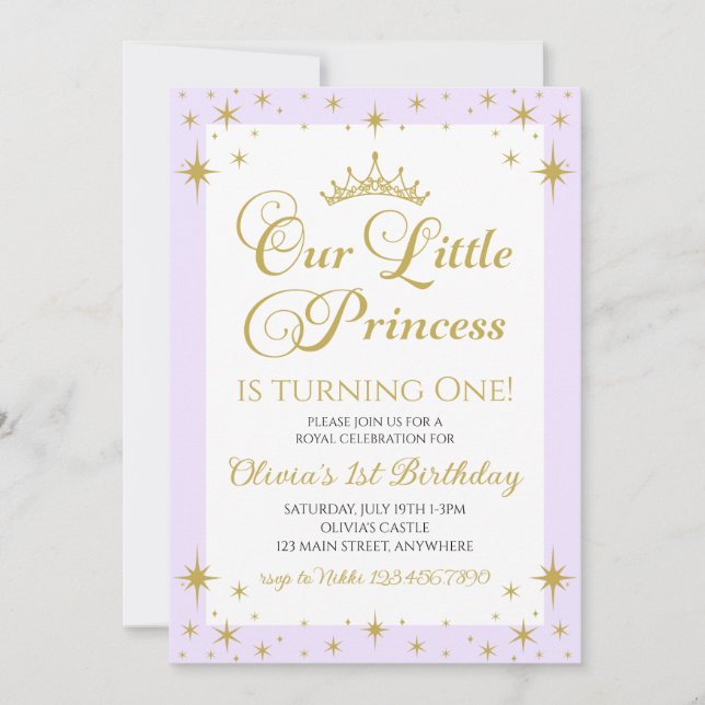 Our Little Princess Royal Gold and Blue Birthday Invitation (Front)
