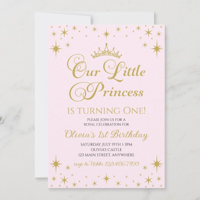 Our Little Princess Royal Gold and pink Birthday Invitation (Front)