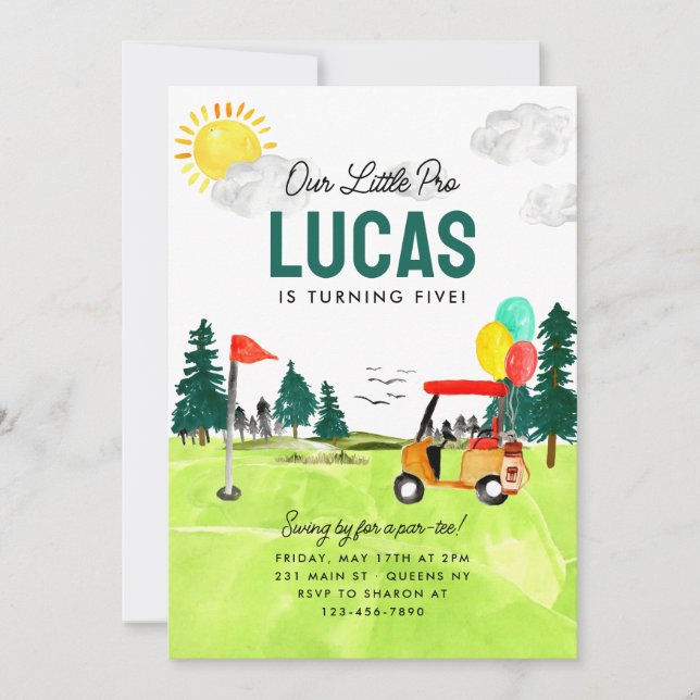Our Little Pro Swing Par-tee Kids Golf Birthday Invitation (Front)