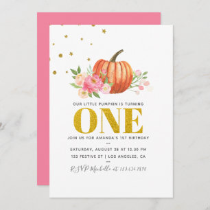 Our Little Pumpkin 1st Birthday Baby Girl Party Invitation