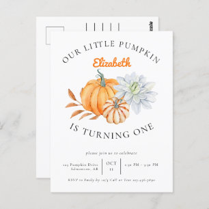 Our Little Pumpkin 1st Birthday Floral Fall Autumn Postcard