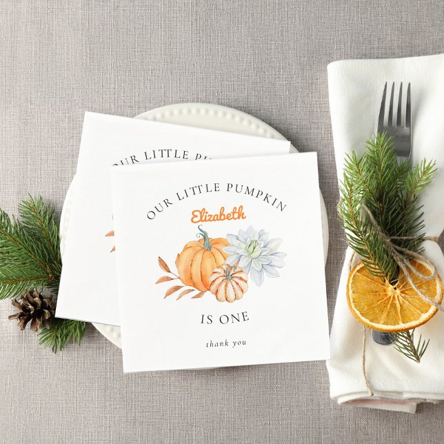 Our Little Pumpkin 1st Birthday Floral Watercolor Napkin (Creator Uploaded)
