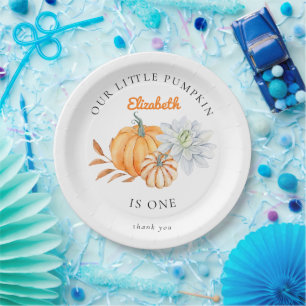 Our Little Pumpkin 1st Birthday Floral Watercolor Paper Plate