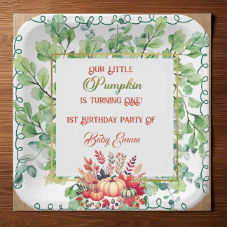 Our Little Pumpkin 1st Birthday Green Fall Wreath  Paper Plate