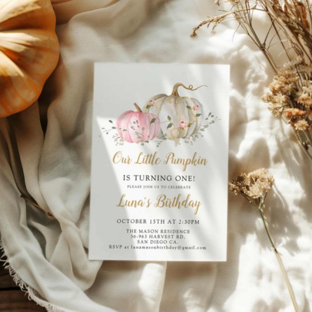 Our Little Pumpkin 1st Birthday Invitation (Girl Our little pumpkin birthday party invitation)