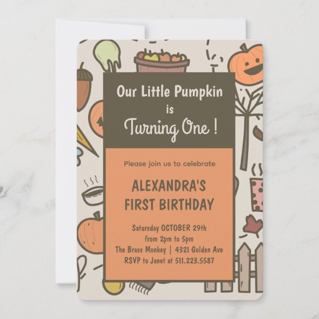 Our Little Pumpkin 1st Birthday Invitations Fall (Front)
