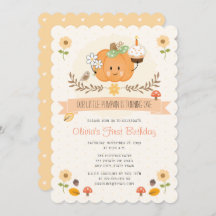 Our Little Pumpkin 1st Birthday Invitations Girl