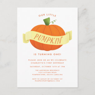 Our Little Pumpkin 1st Birthday Party Invitation Postcard