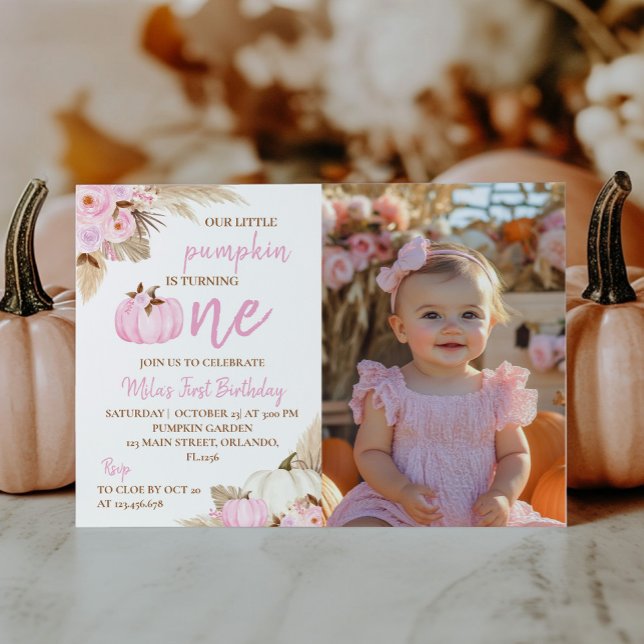 Our Little Pumpkin 1st Birthday Photo Invitation (Creator Uploaded)