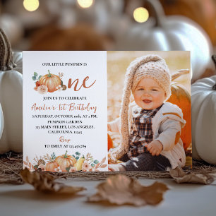 Our Little Pumpkin 1st Birthday Photo Invitation