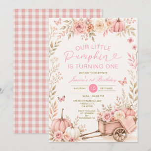 Our Little Pumpkin 1st Birthday Pink Autumn Floral Invitation