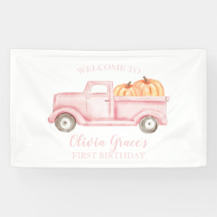 Our Little Pumpkin 1st Birthday Pink Truck Welcome Banner