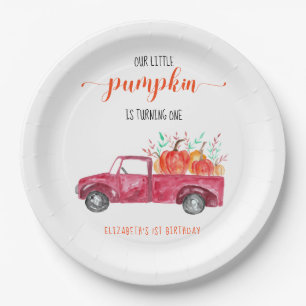 Our Little Pumpkin 1st Birthday Red Truck Autumn Paper Plate