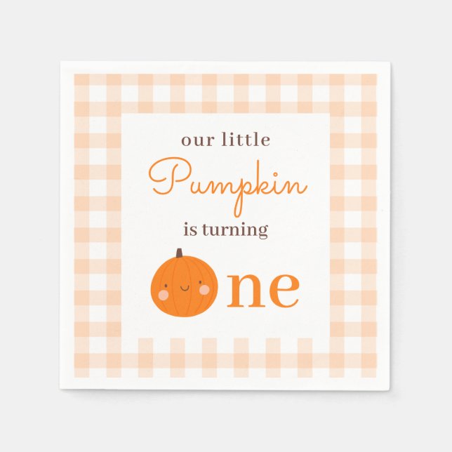 Our Little Pumpkin 1st Orange Fall First Birthday Napkin (Front)