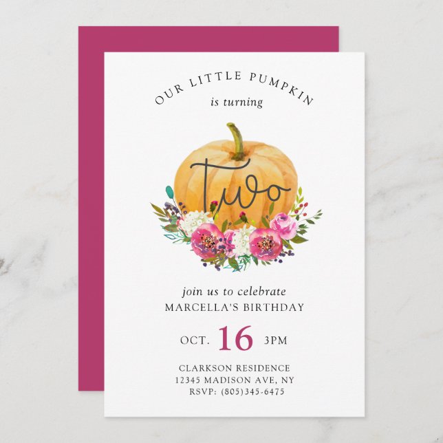 Our Little Pumpkin 2nd Birthday Invitation (Front/Back)