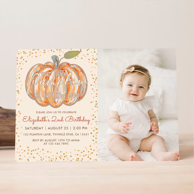 Our Little Pumpkin 2nd Birthday Photo Invitation (Creator Uploaded)