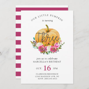 Our Little Pumpkin 3rd Birthday Invitation