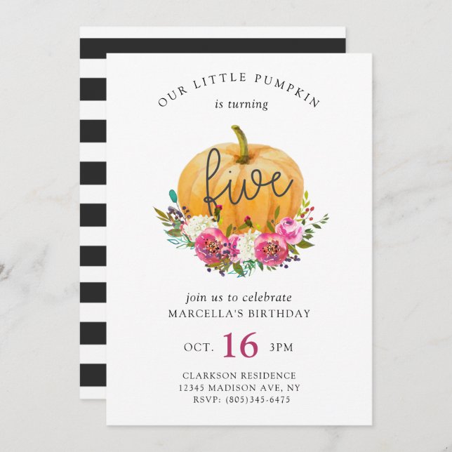 Our Little Pumpkin 5th Birthday Invitation (Front/Back)