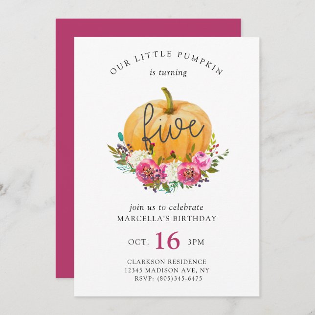 Our Little Pumpkin 5th Birthday Invitation (Front/Back)