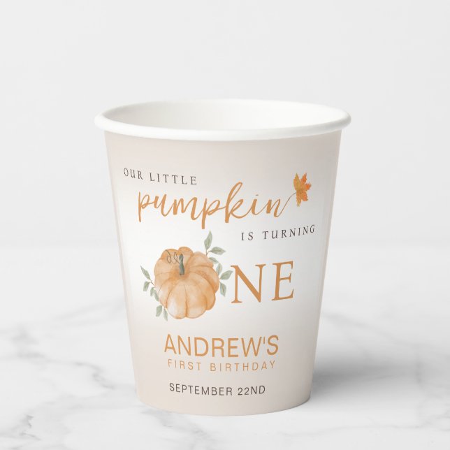 Our Little Pumpkin Autumn Fall 1st Birthday Paper Cups (Front)