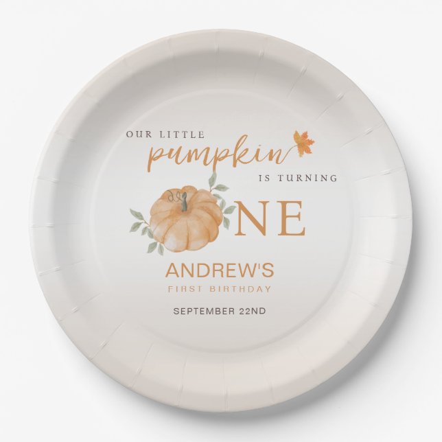 Our Little Pumpkin Autumn Fall First 1st Birthday Paper Plate (Front)