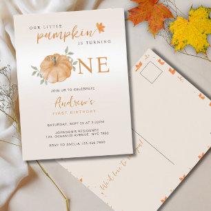 Our Little Pumpkin Autumn Fall First 1st Birthday Postcard