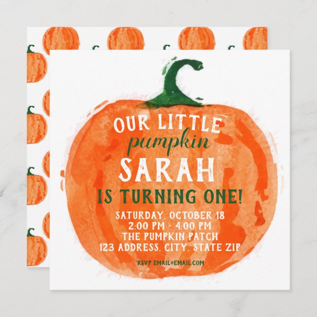 Our Little Pumpkin Birthday Invitation (Front/Back)