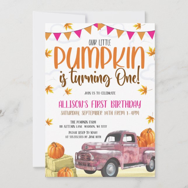 Our Little Pumpkin Birthday Invitation (Front)