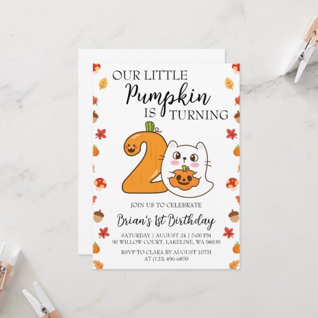 our little pumpkin birthday invitations (Front/Back In Situ)