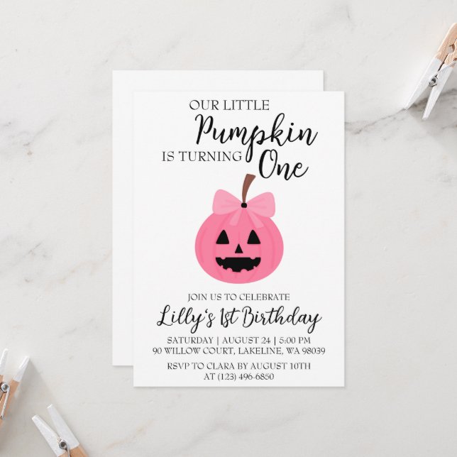 our little pumpkin birthday invitations (Front/Back In Situ)