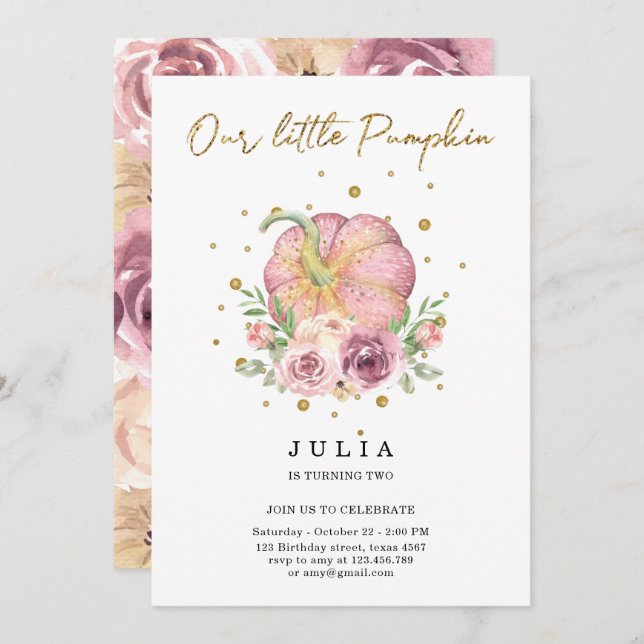 Our Little Pumpkin Birthday Pink Invitation (Front/Back)