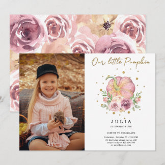 Our Little Pumpkin Birthday Pink Photo Invitation