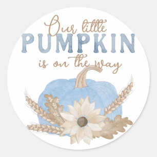 Our Little Pumpkin Blue Baby Shower Sticker