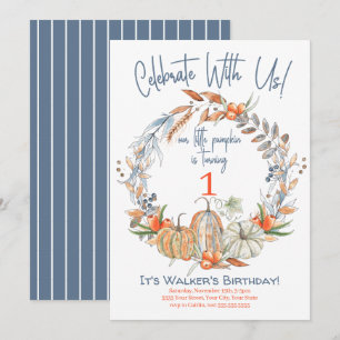 Our Little Pumpkin Blue First Birthday Invitation