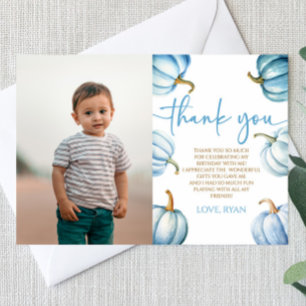 Our Little Pumpkin Blue Picture Birthday Party Thank You Card