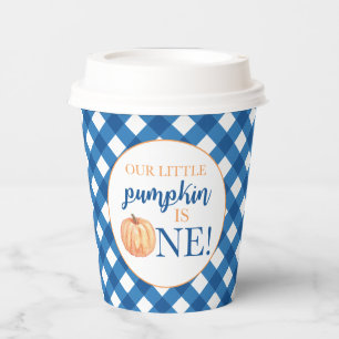 Our Little Pumpkin blue plaid first birthday Paper Cups