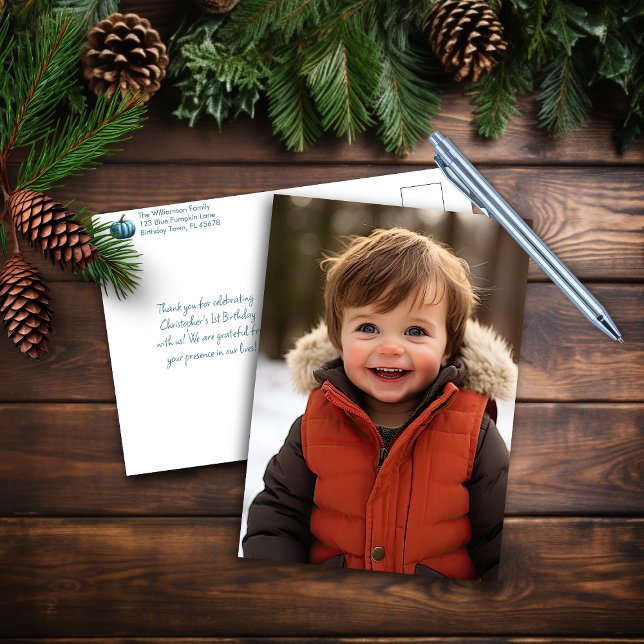 Our Little Pumpkin Blue Thank You Postcard (Creator Uploaded)