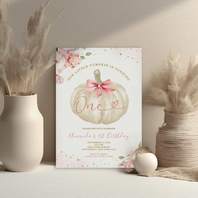 Our Little Pumpkin Blush Pink Gingham 1st Birthday Invitation (Creator Uploaded)