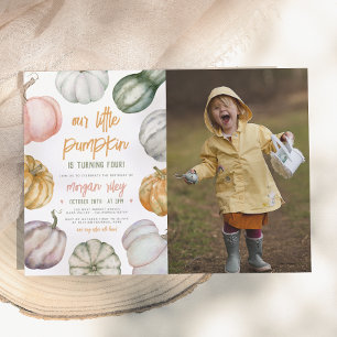 Our Little Pumpkin Boho Fall Birthday Party Photo Invitation