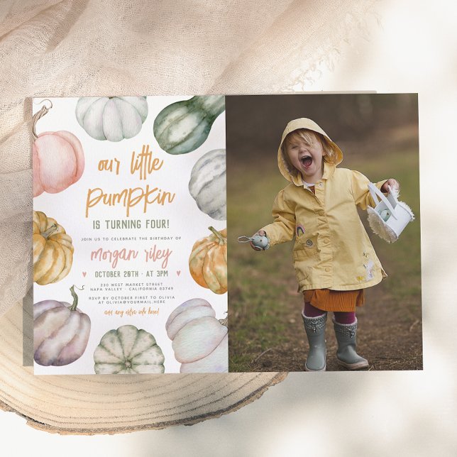 Our Little Pumpkin Boho Fall Birthday Party Photo Invitation (Creator Uploaded)