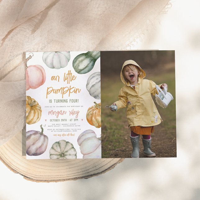 Our Little Pumpkin Boho Fall Birthday Party Photo Invitation (Creator Uploaded)