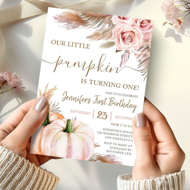 Our Little Pumpkin | Boho Fall Girl 1st Birthday Invitation (Creator Uploaded)