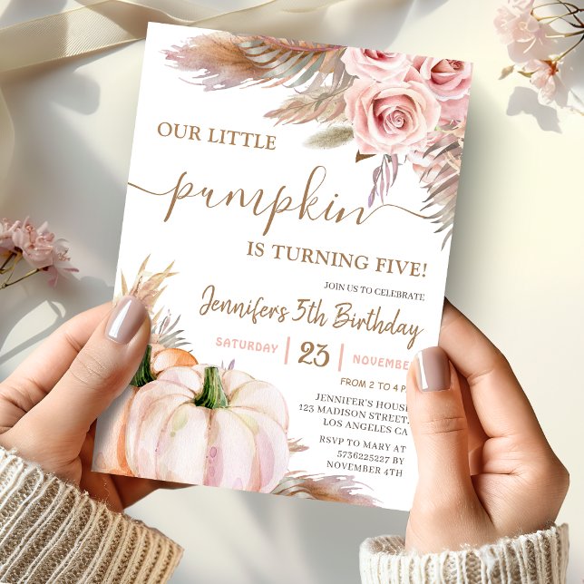 Our Little Pumpkin | Boho Fall Girl 5th Birthday Invitation (Creator Uploaded)