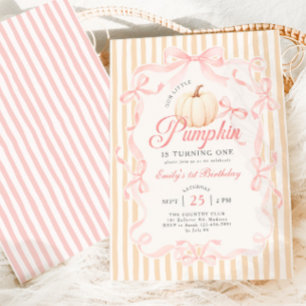 Our Little Pumpkin Bow 1st Birthday Invitation
