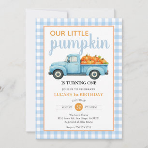 Our Little Pumpkin Boy Blue truck Fall Birthday Invitation