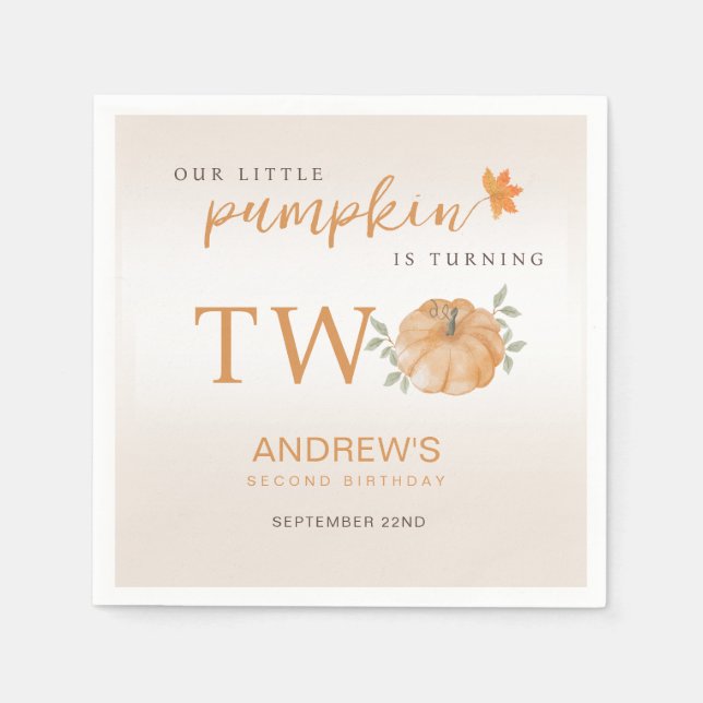 Our Little Pumpkin Fall  Autumn 2nd Birthday Napkin (Front)