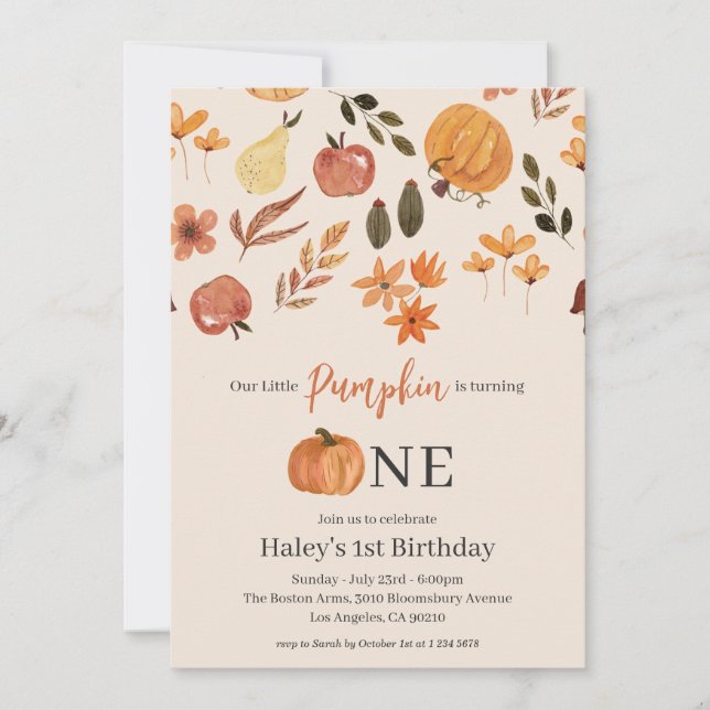 Our Little Pumpkin Fall Baby 1st Birthday Invitation (Front)
