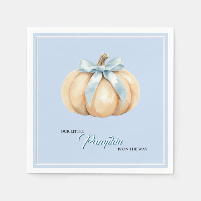 Our Little Pumpkin Fall Baby Shower Blue Baby Boy Napkin (Front)
