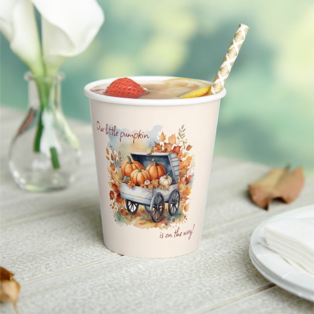 Our Little Pumpkin Fall Baby Shower Gender Neutral Paper Cups (Insitu)